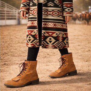 Ariat Brown Leather Lace Up Boots Size 8B Fringe Kiltie Western Cowgirl Rodeo